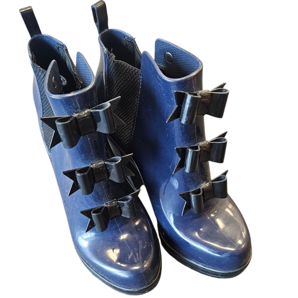 Melissa X Karl Lagerfield Blue Black Bow Booties - Picture 2 of 8